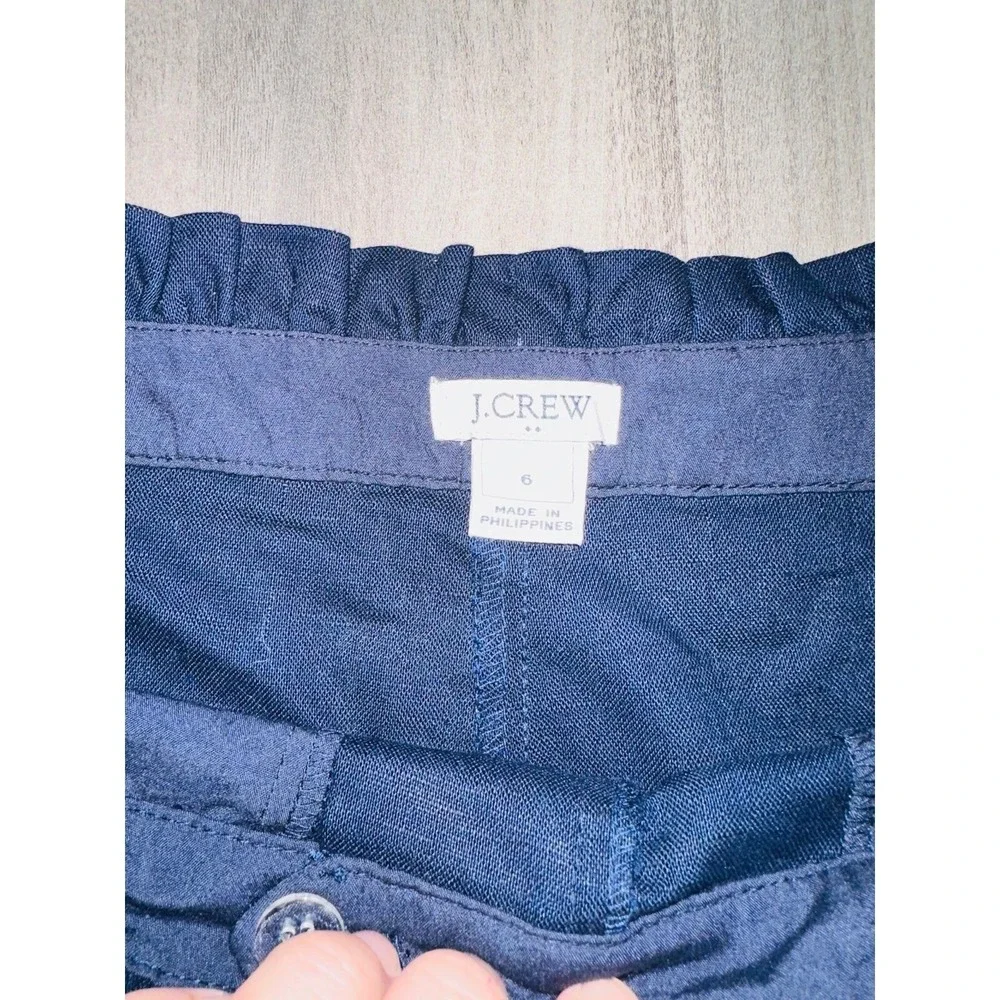 D4 J Crew Shorts Linen Navy‎ Blue Ruffle Size 6 Women's 3